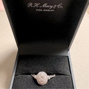 Macys Diamond Baguette & Round Oval Halo Ring (1/4 ct. t.w.) in 10k White Gold